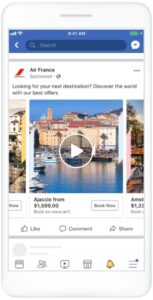 Air France Facebook ad showcasing travel destinations.