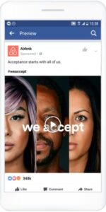 Facebook ad showcasing diverse individuals with "we accept" message for inclusive marketing.